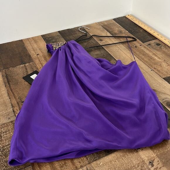 NEW Robert Rodriguez 6 Purple Sexy 100% Silk Blouse Gold‎ Sequin One Shoulder - Picture 8 of 13